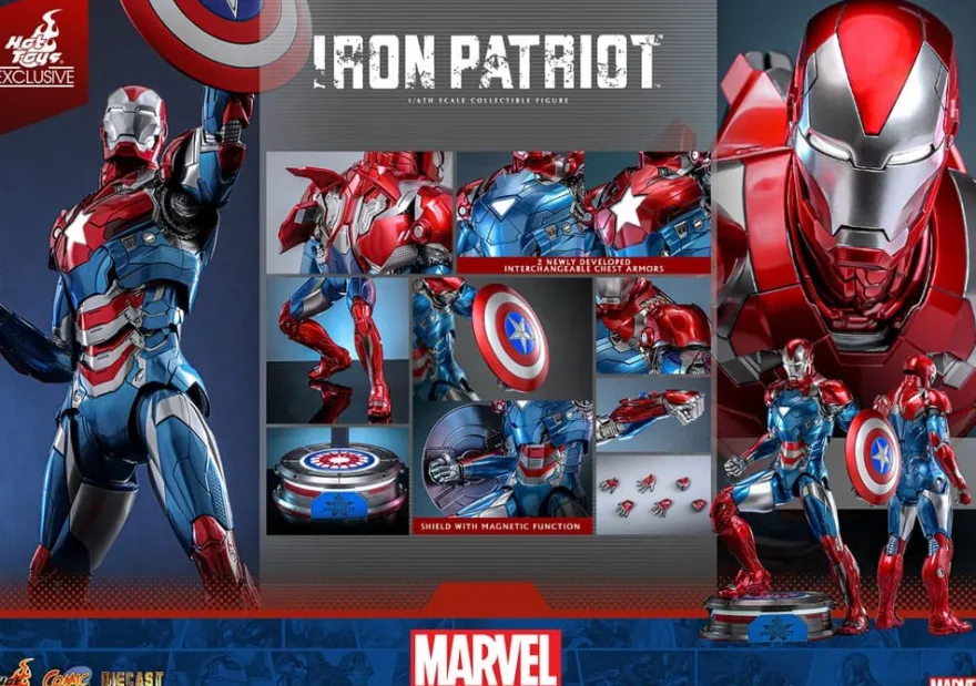 Marvel Comic Diecast Masterpiece Actionfigur 1/6 Iron Patriot Hot Toys Exclusive 32 cm