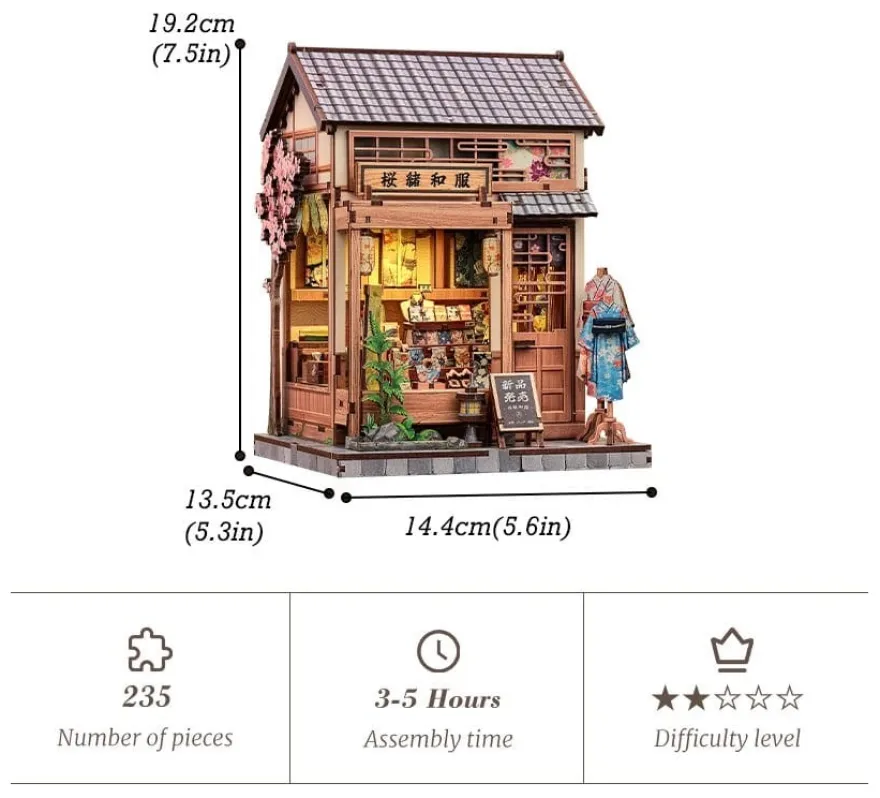 Miniature House Model Kit Sakura O Kimono Shop 19 x 14 cm