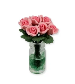 Rosenstrauß in Vase - rosa - 1:12 - 2,5 x 3,5 cm
