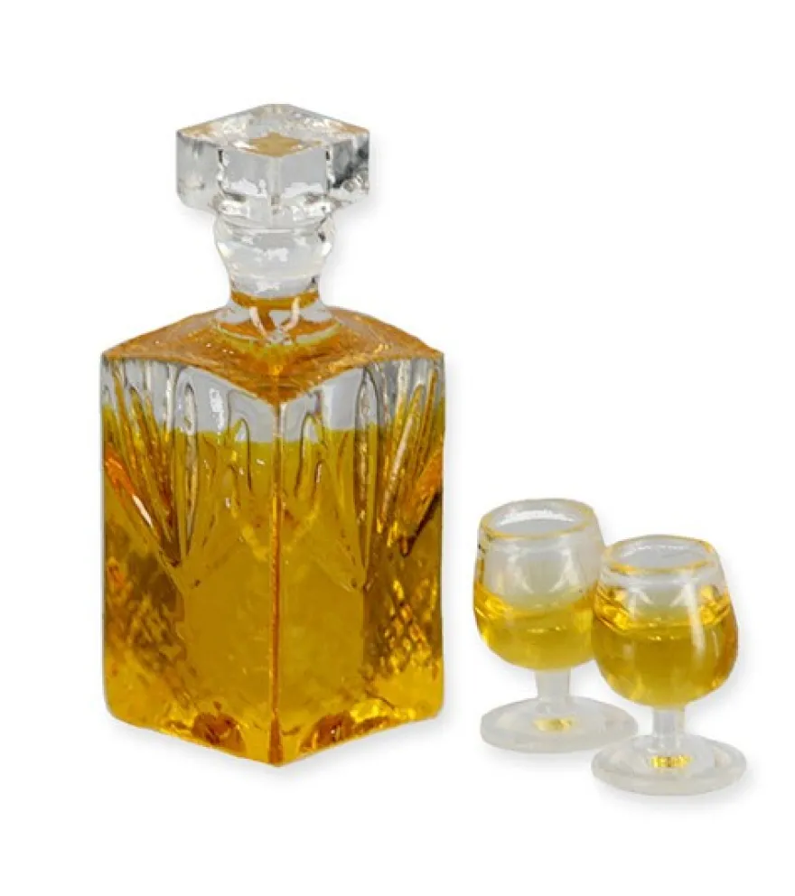 Whisky-Karaffe mit 2 Gläsern aus Kunststoff - 1:12 - 3-teilig